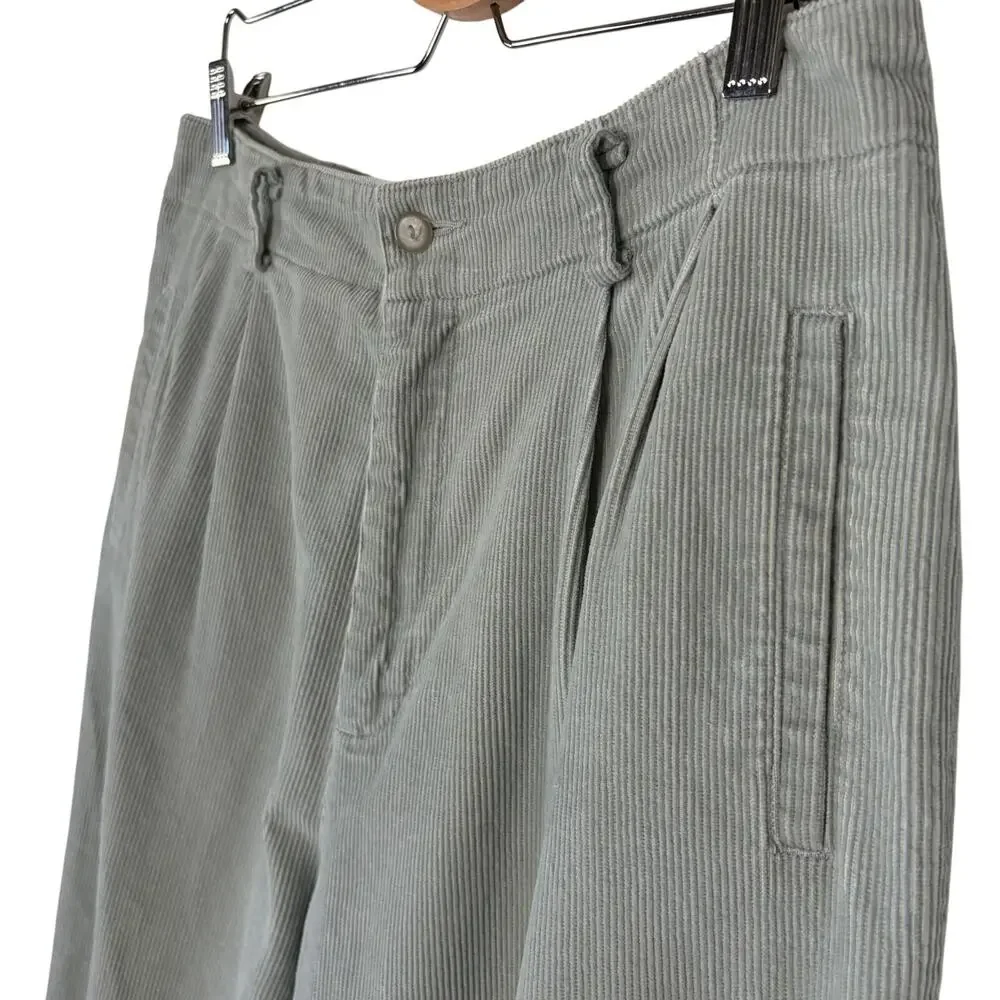 VTG Lizsport Corduroy High Rise Pants Pleated Front Spring Blue Gray Size 14